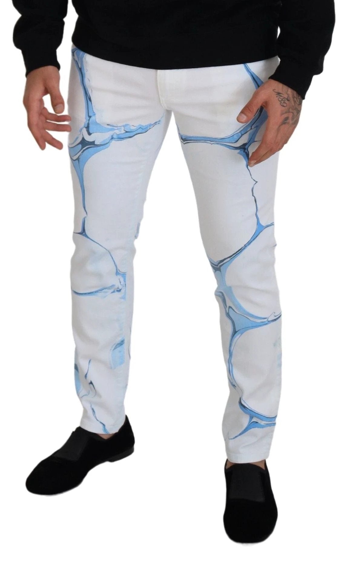 Dolce & Gabbana White Blue Denim Cotton Jeans Stretch Skinny Fit Pant by Dolce & Gabbana