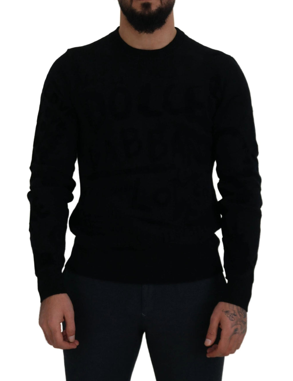 Dolce & Gabbana Black Wool Logo Pattern Crewneck Pullover Sweater by Dolce & Gabbana