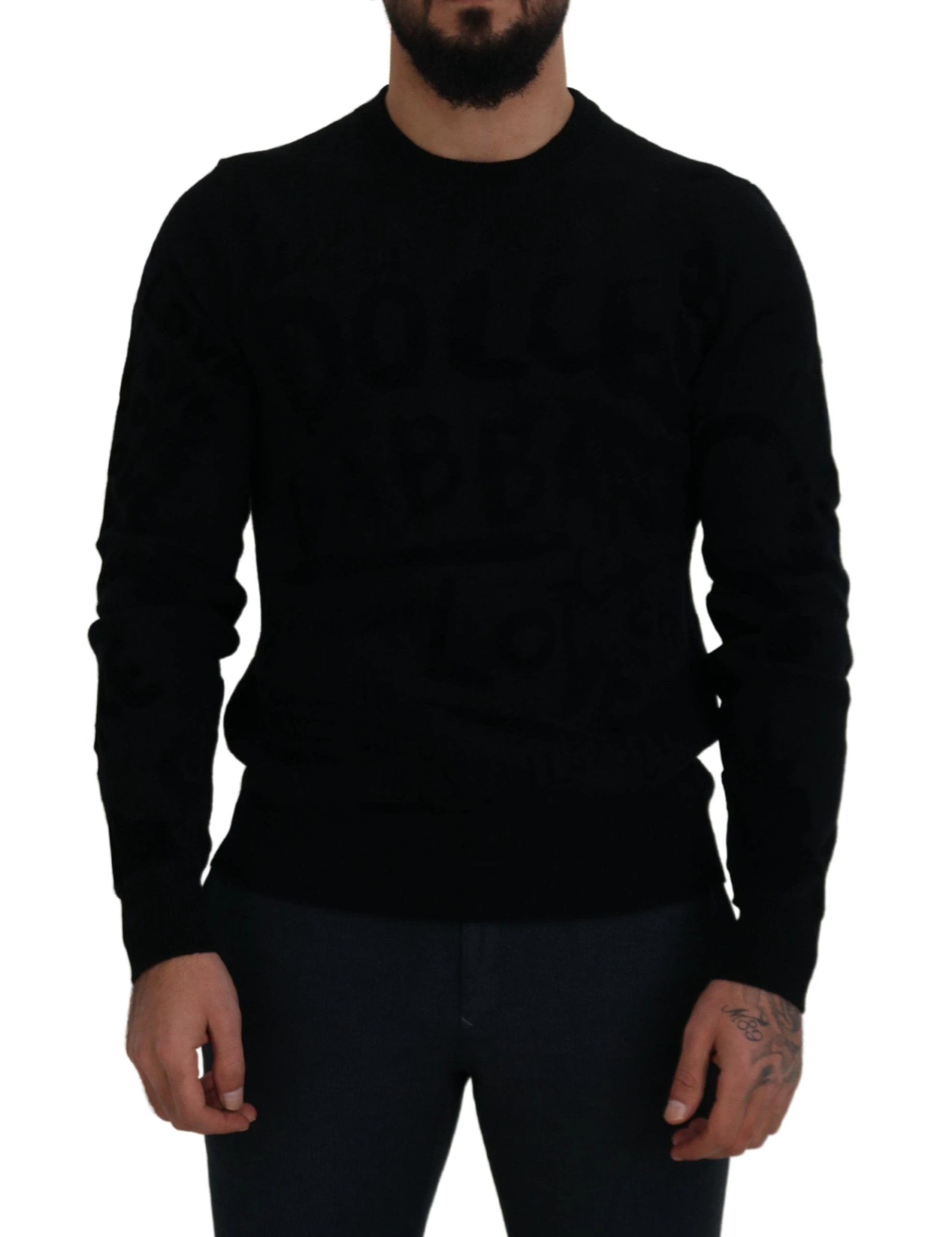 Dolce & Gabbana Black Wool Logo Pattern Crewneck Pullover Sweater by Dolce & Gabbana