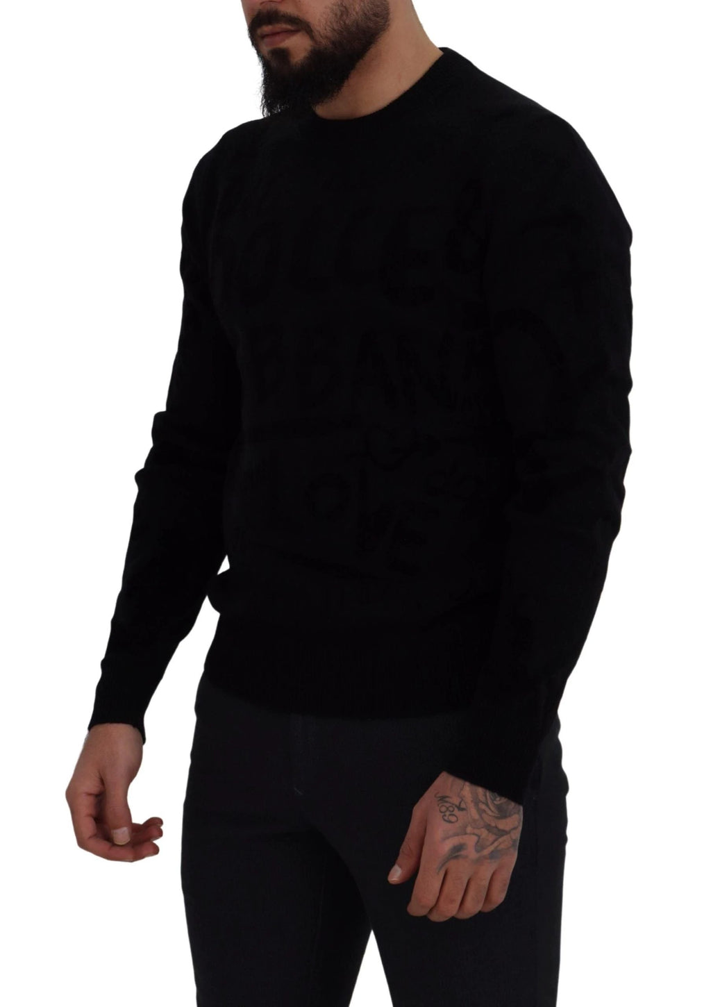 Dolce & Gabbana Black Wool Logo Pattern Crewneck Pullover Sweater by Dolce & Gabbana