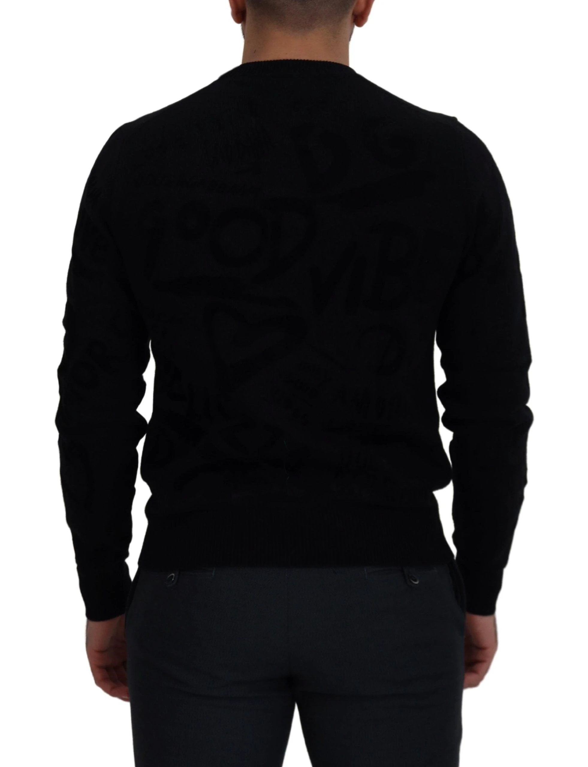 Dolce & Gabbana Black Wool Logo Pattern Crewneck Pullover Sweater by Dolce & Gabbana