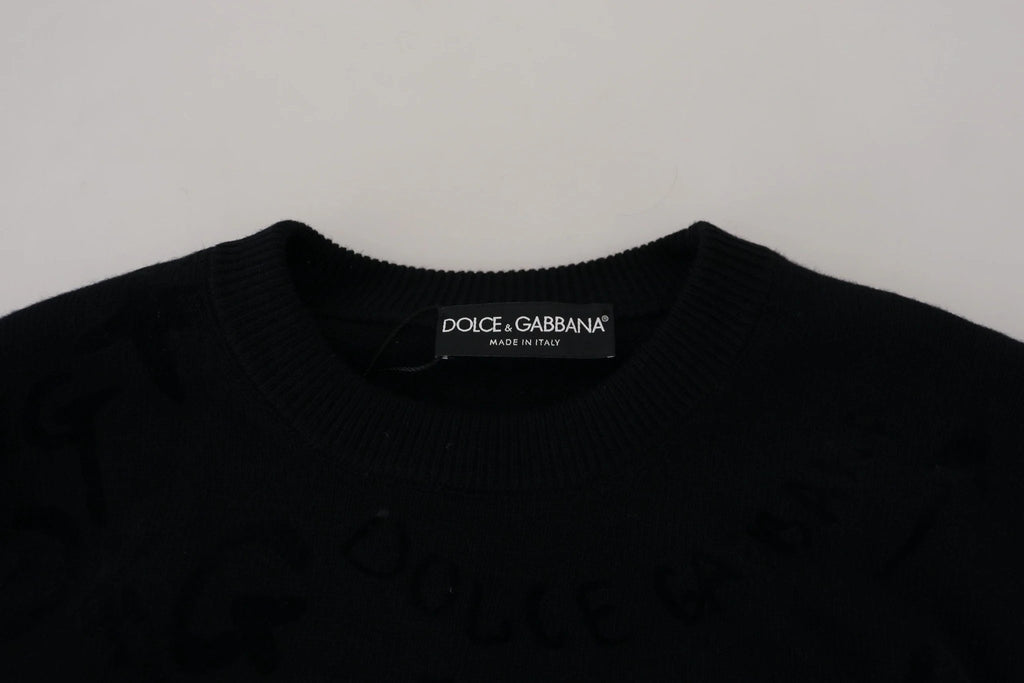 Dolce & Gabbana Black Wool Logo Pattern Crewneck Pullover Sweater by Dolce & Gabbana
