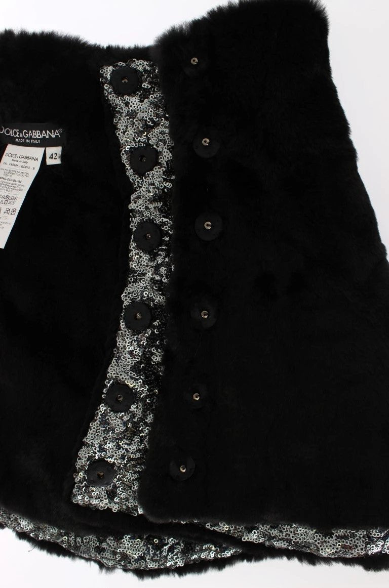 Dolce & Gabbana Silver Sequined Floral Weasel Fur Shoulder Scarf Wrap by Dolce & Gabbana