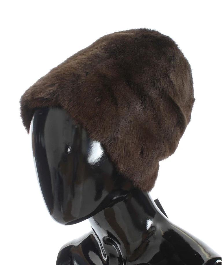 Dolce & Gabbana Brown Weasel Fur Womens Cashmere Hat Beanie by Dolce & Gabbana