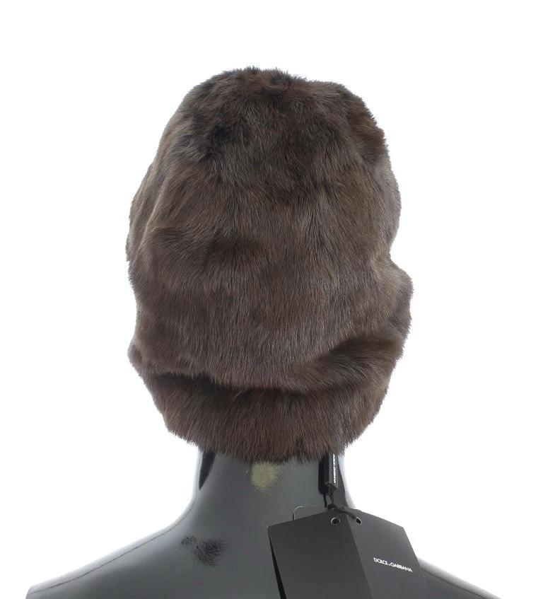 Dolce & Gabbana Brown Weasel Fur Womens Cashmere Hat Beanie by Dolce & Gabbana