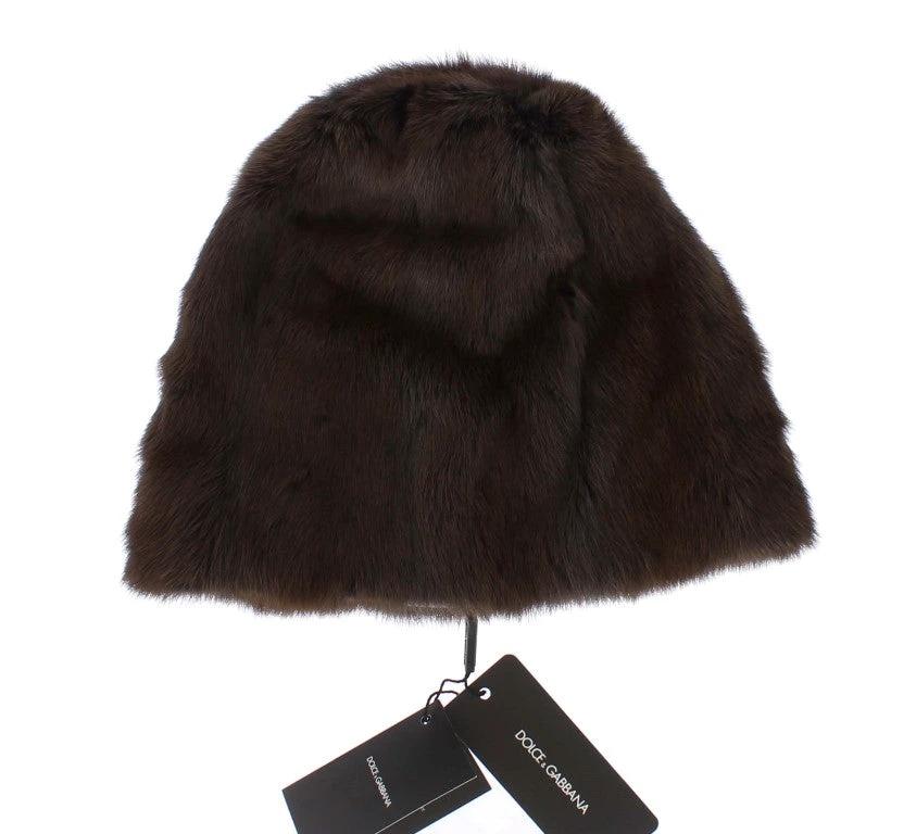 Dolce & Gabbana Brown Weasel Fur Womens Cashmere Hat Beanie by Dolce & Gabbana