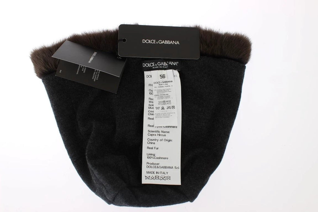 Dolce & Gabbana Brown Weasel Fur Womens Cashmere Hat Beanie by Dolce & Gabbana