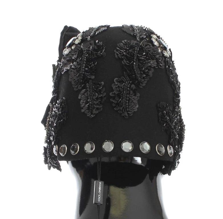 Dolce & Gabbana Black Crystal Gold Cherries Brooch Hat by Dolce & Gabbana