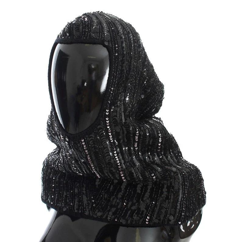 Dolce & Gabbana Black Knitted Sequin Hood Scarf Hat by Dolce & Gabbana