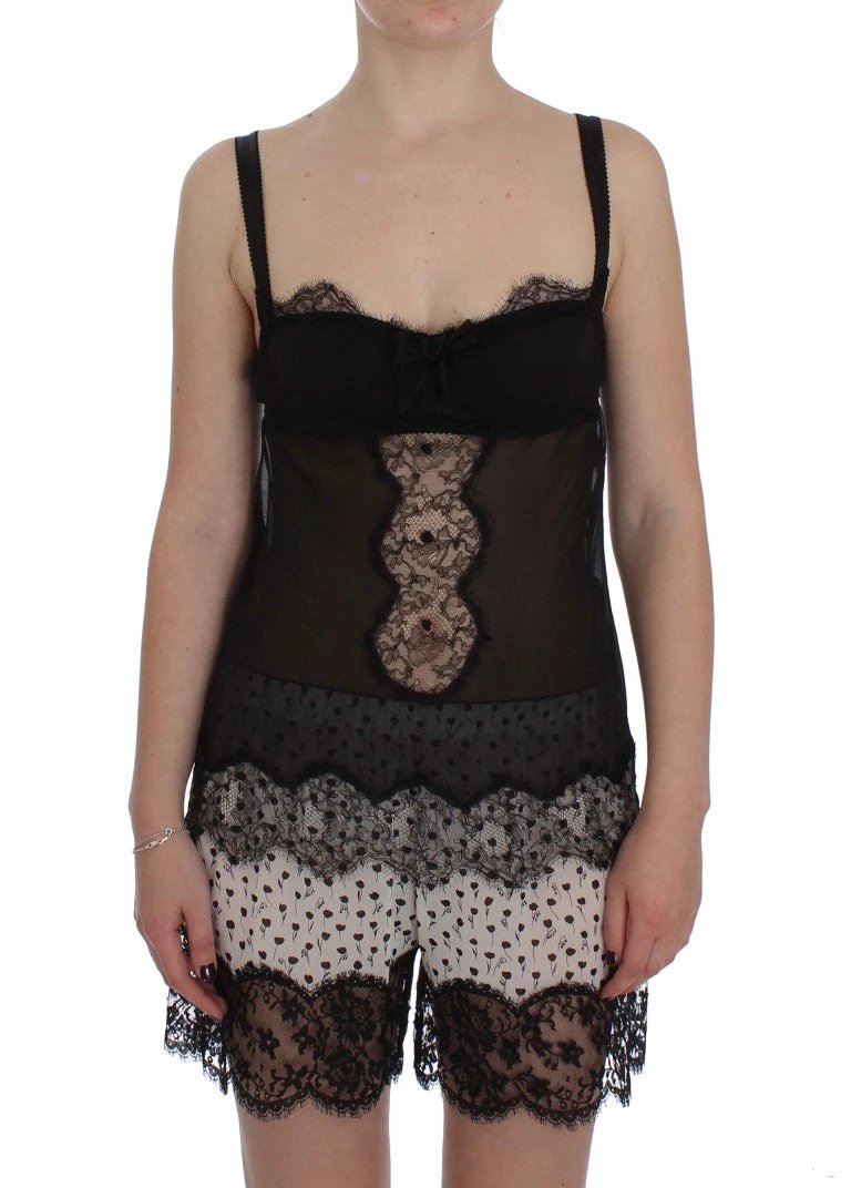 Dolce & Gabbana Black Silk Floral Lace Lingerie Top by Dolce & Gabbana