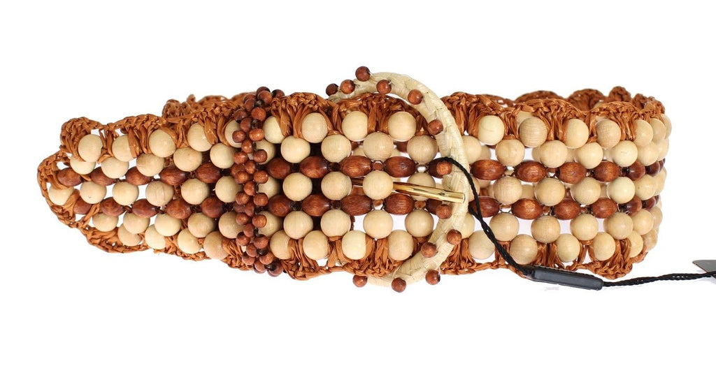 Dolce & Gabbana Brown Raffia Wood Beaded Wide Waist Belt by Dolce & Gabbana