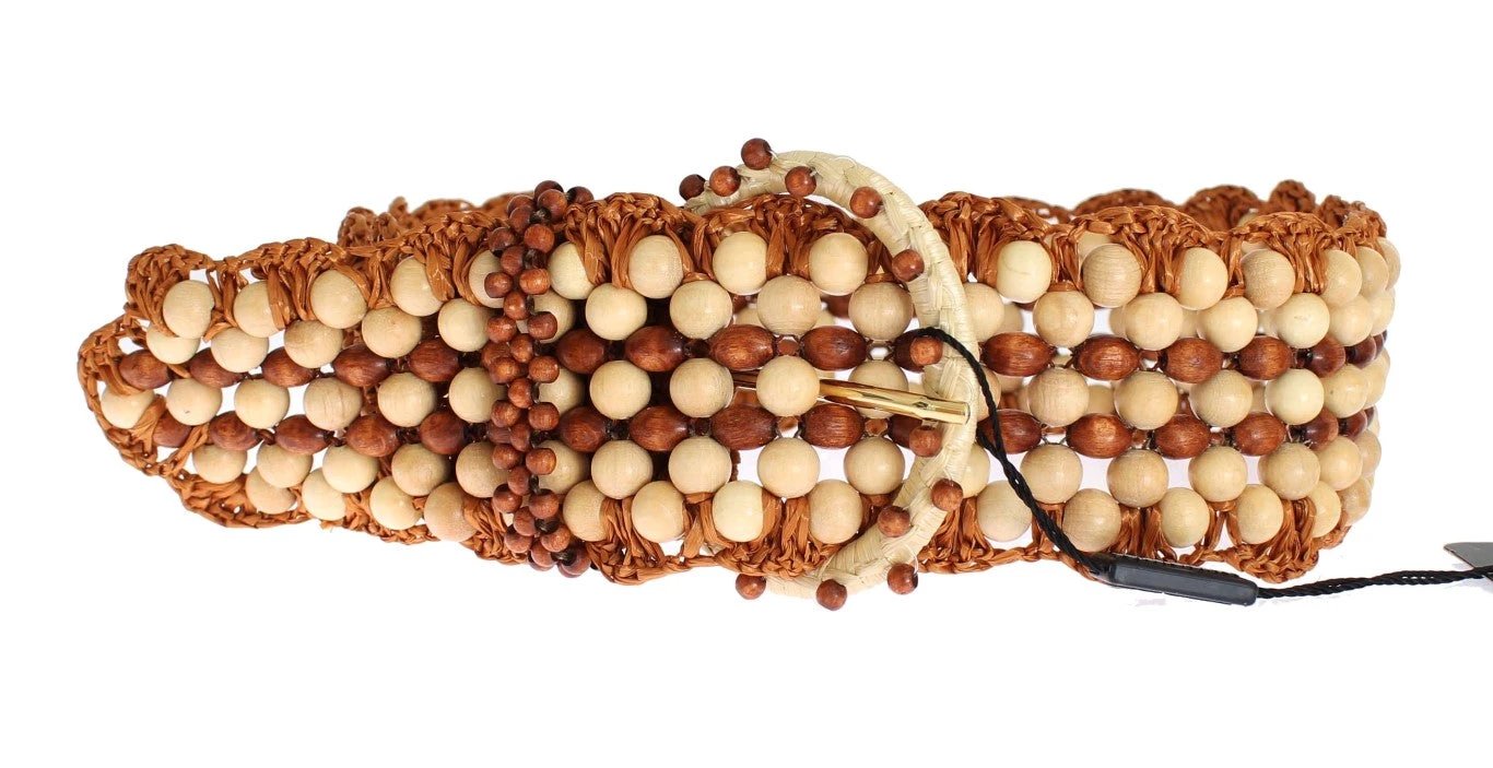 Dolce & Gabbana Brown Raffia Wood Beaded Wide Waist Belt by Dolce & Gabbana