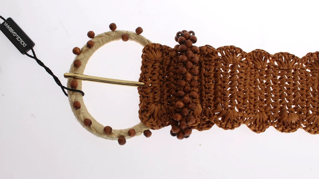 Dolce & Gabbana Brown Raffia Wood Beaded Wide Waist Belt by Dolce & Gabbana