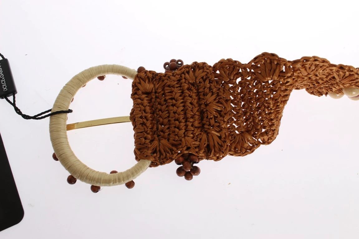 Dolce & Gabbana Brown Raffia Wood Beaded Wide Waist Belt by Dolce & Gabbana