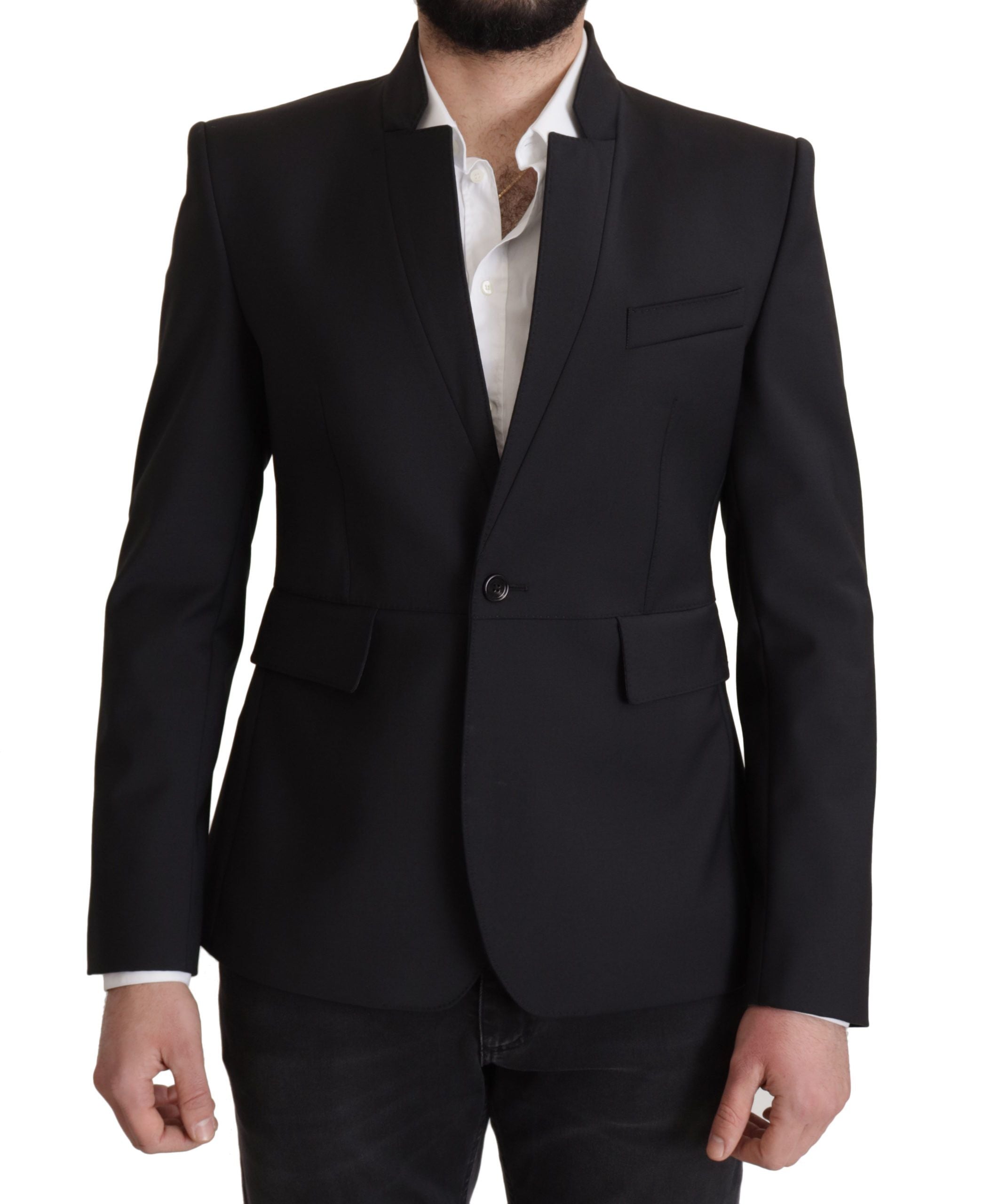 Dolce & Gabbana Black Wool Single Breasted Coat Men Blazer by Dolce & Gabbana