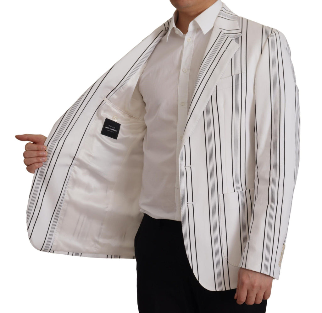 Dolce & Gabbana White Stripes Cotton Single Breasted Blazer by Dolce & Gabbana