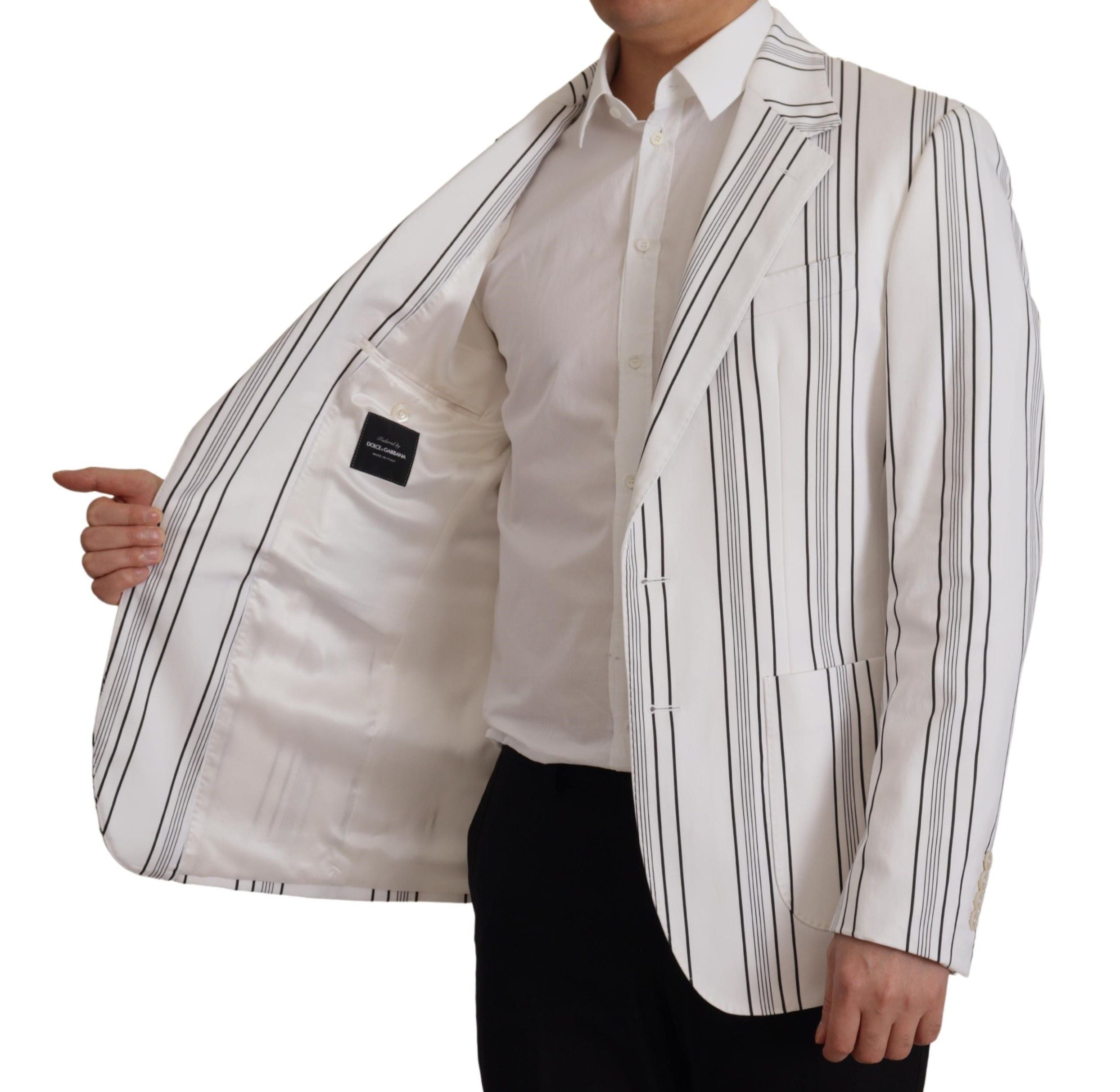Dolce & Gabbana White Stripes Cotton Single Breasted Blazer by Dolce & Gabbana