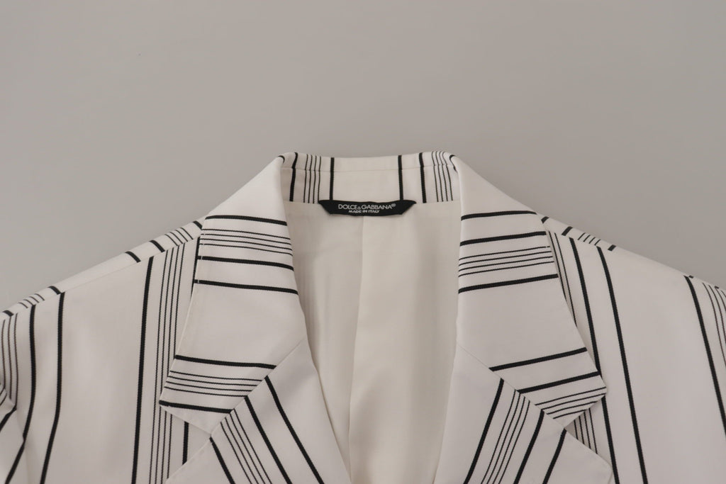 Dolce & Gabbana White Stripes Cotton Single Breasted Blazer by Dolce & Gabbana