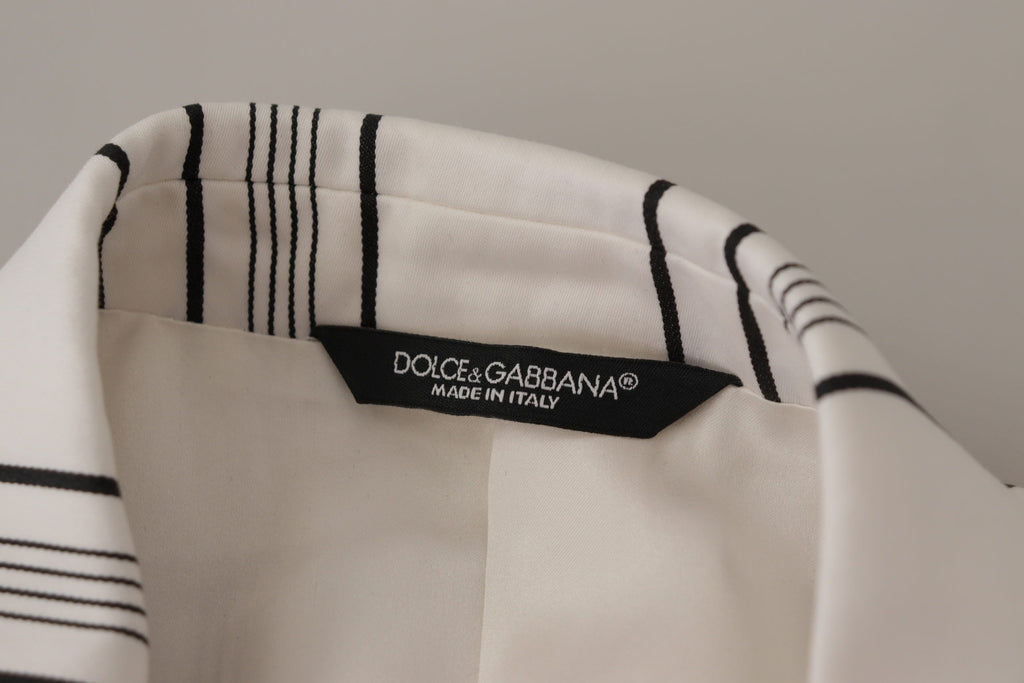 Dolce & Gabbana White Stripes Cotton Single Breasted Blazer by Dolce & Gabbana