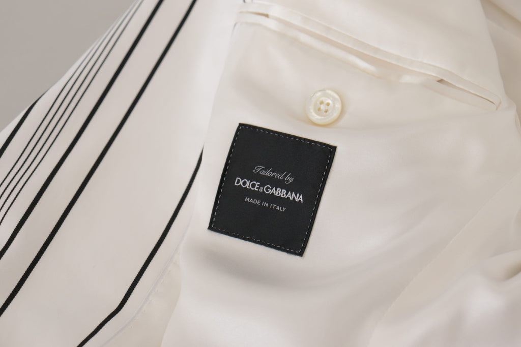 Dolce & Gabbana White Stripes Cotton Single Breasted Blazer by Dolce & Gabbana