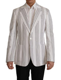 Dolce & Gabbana White Stripes Cotton Single Breasted Blazer by Dolce & Gabbana