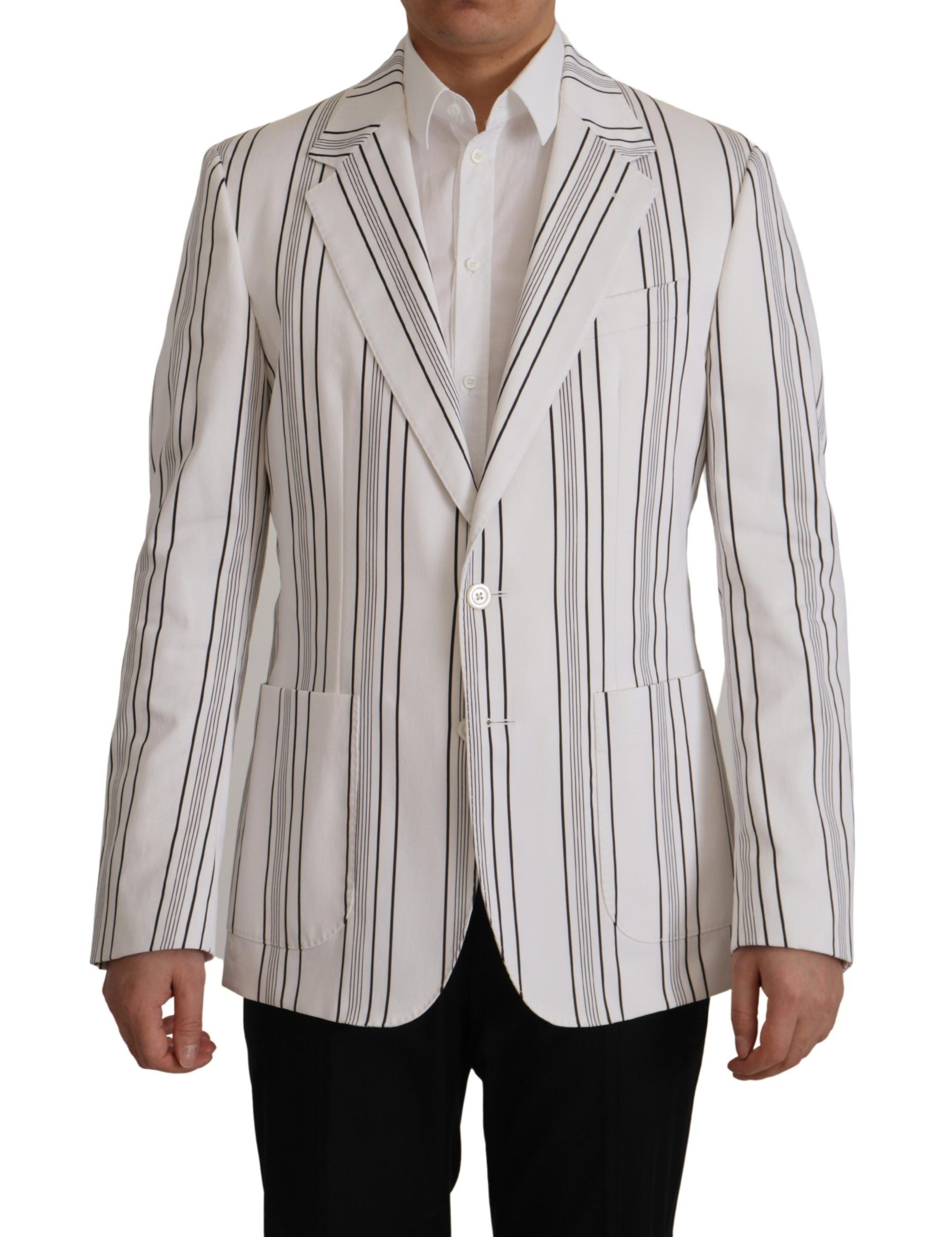 Dolce & Gabbana White Stripes Cotton Single Breasted Blazer by Dolce & Gabbana