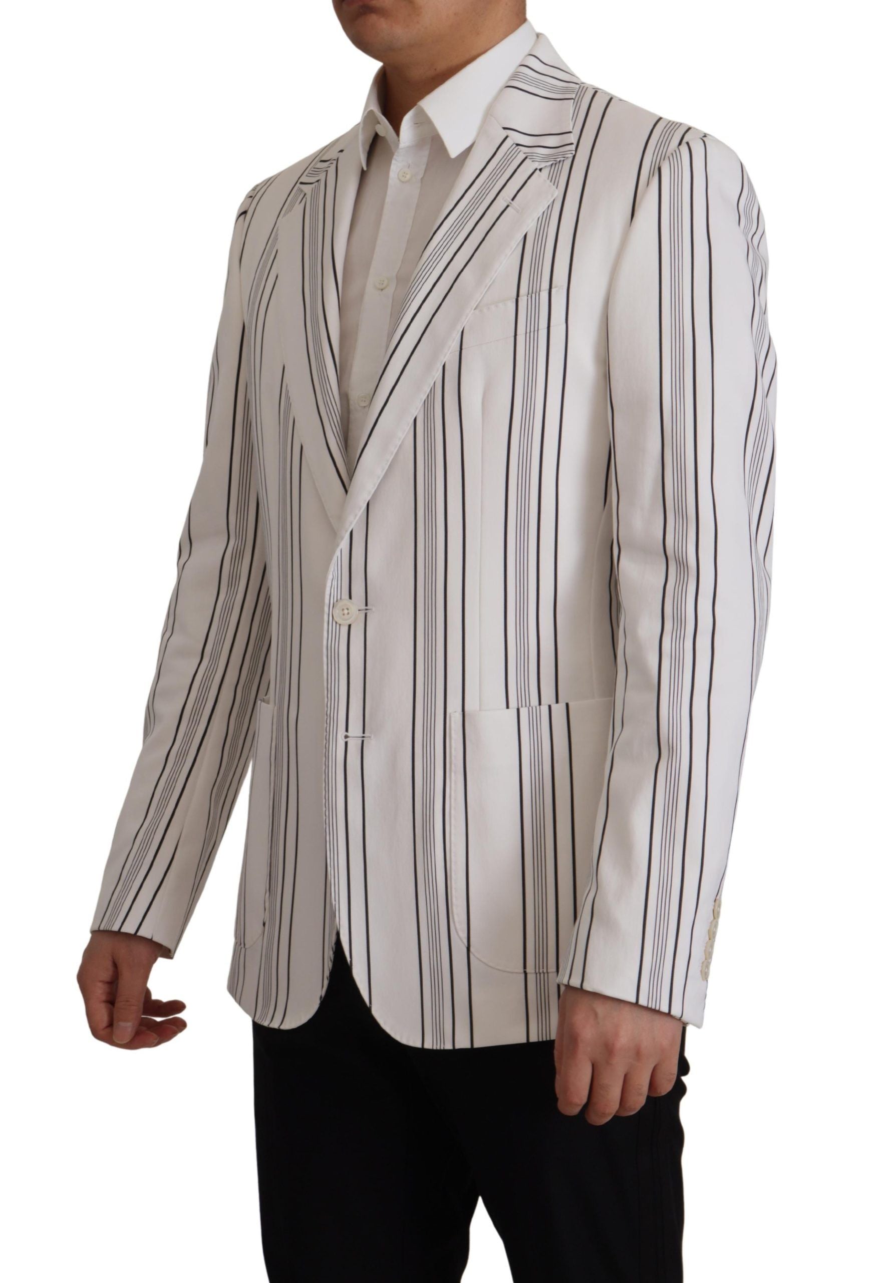 Dolce & Gabbana White Stripes Cotton Single Breasted Blazer by Dolce & Gabbana