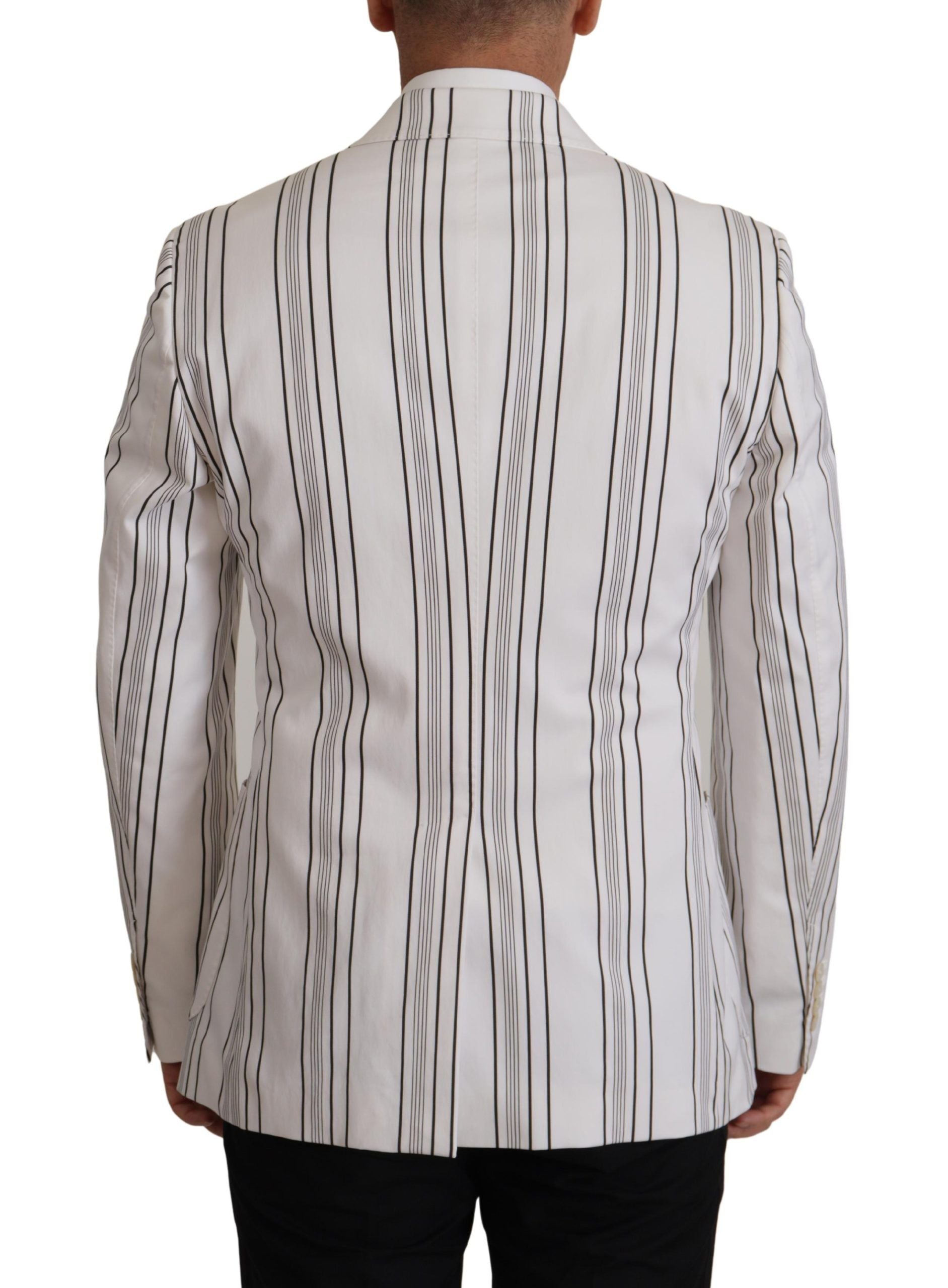 Dolce & Gabbana White Stripes Cotton Single Breasted Blazer by Dolce & Gabbana
