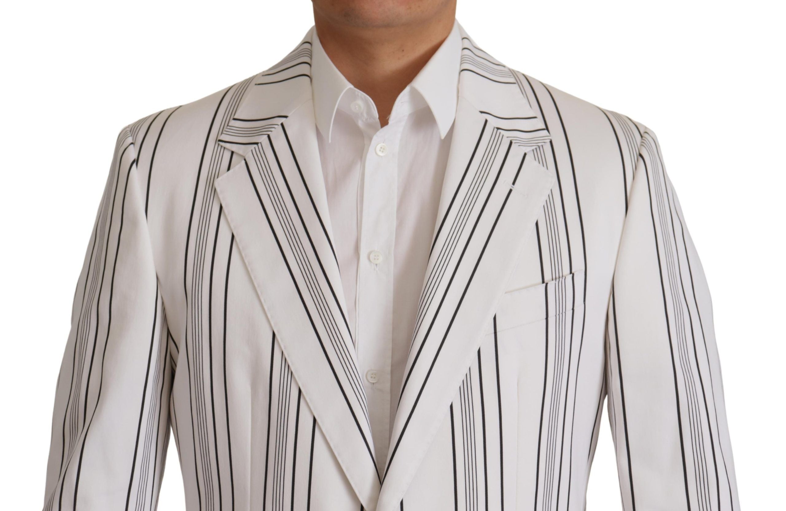 Dolce & Gabbana White Stripes Cotton Single Breasted Blazer by Dolce & Gabbana