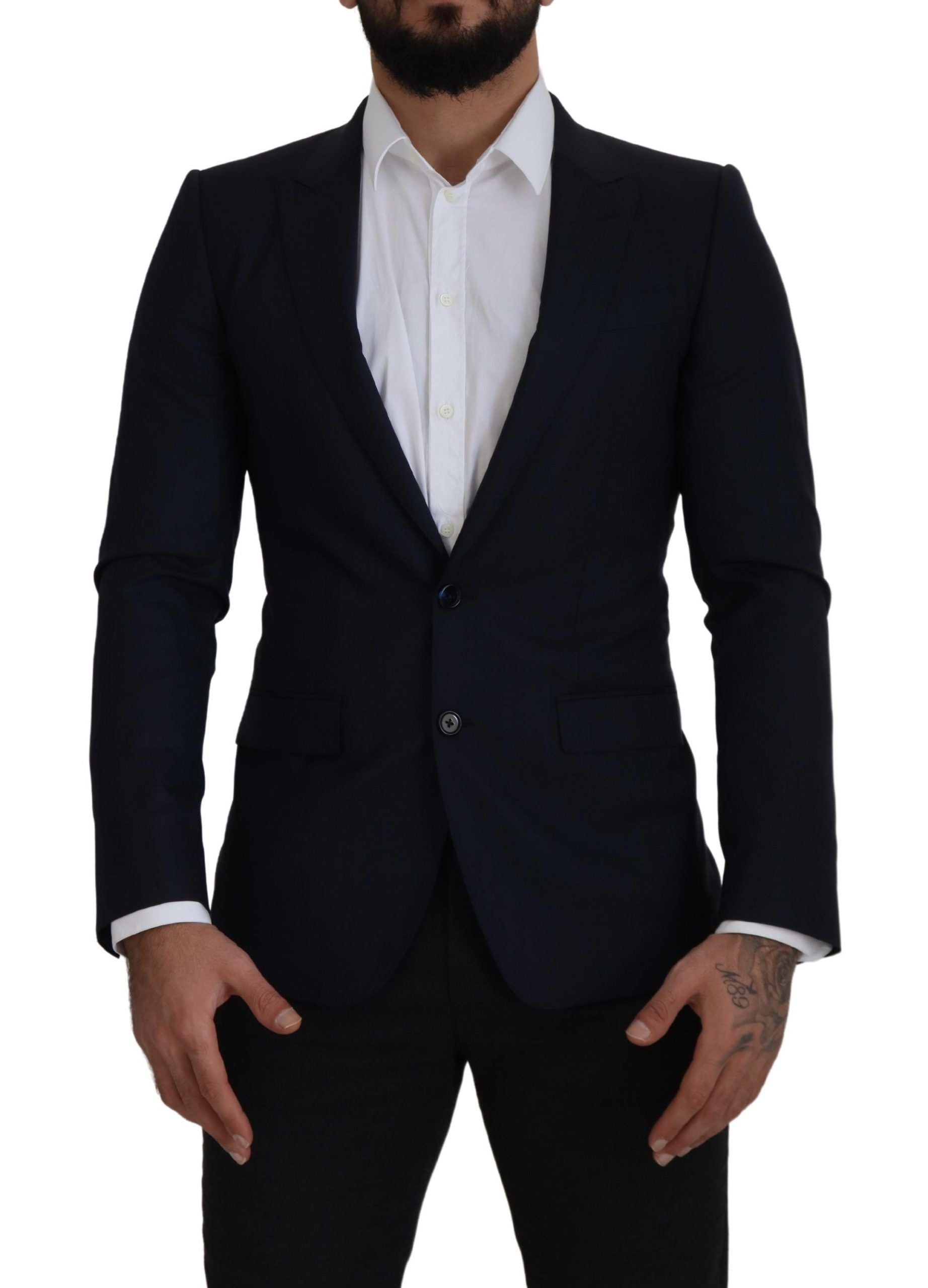 Dolce & Gabbana Blue Wool Single Breasted Coat Blazer by Dolce & Gabbana