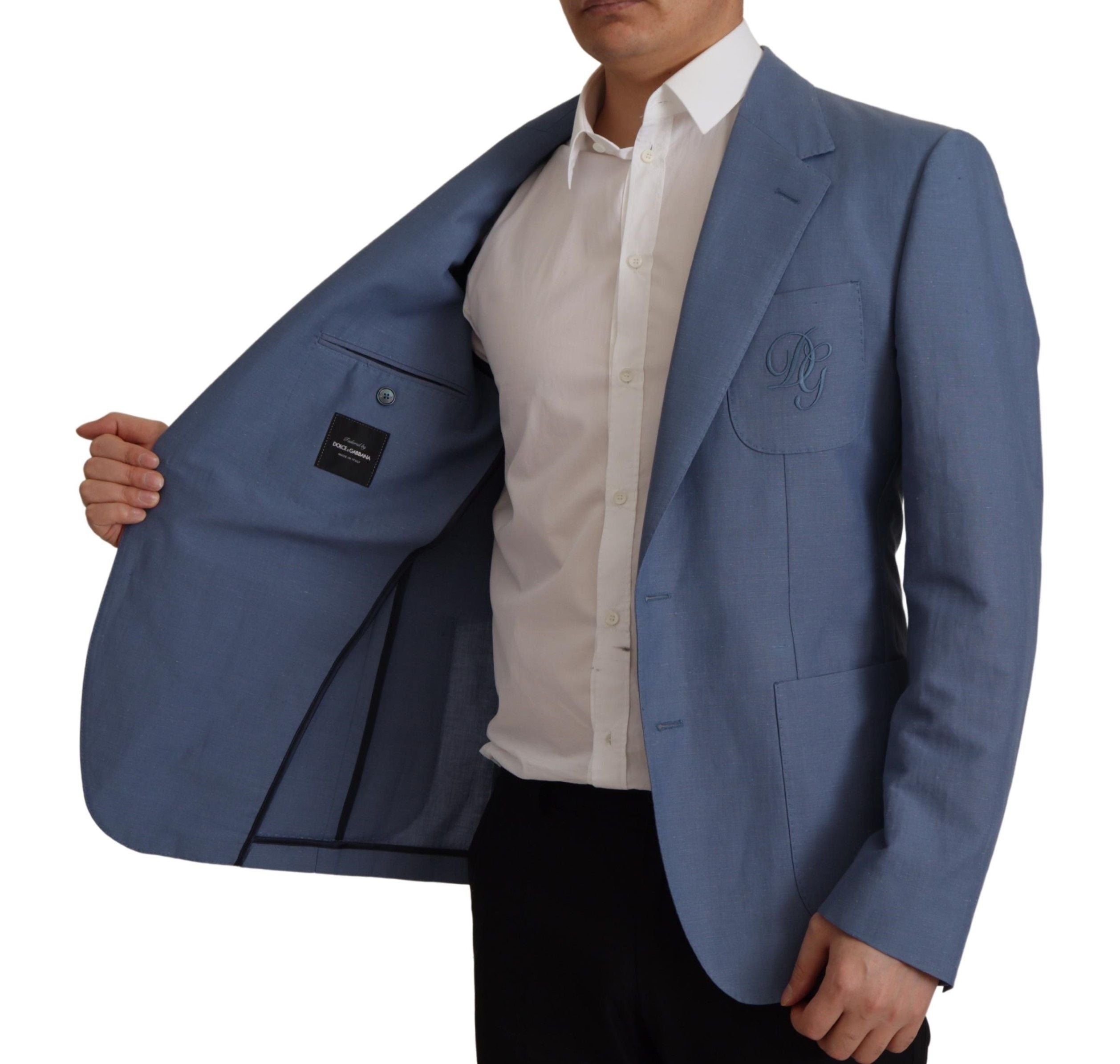 Dolce & Gabbana Blue Single Breasted Logo Blazer Jacket by Dolce & Gabbana