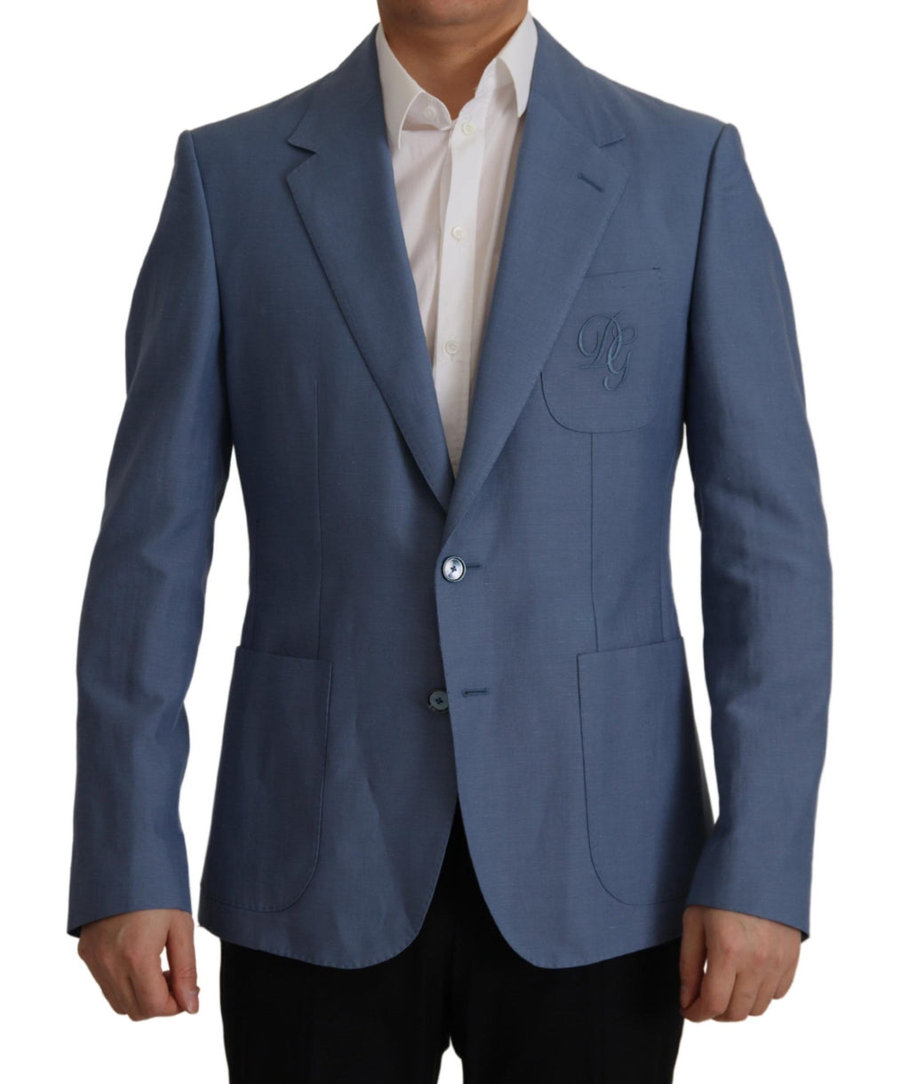 Dolce & Gabbana Blue Single Breasted Logo Blazer Jacket by Dolce & Gabbana