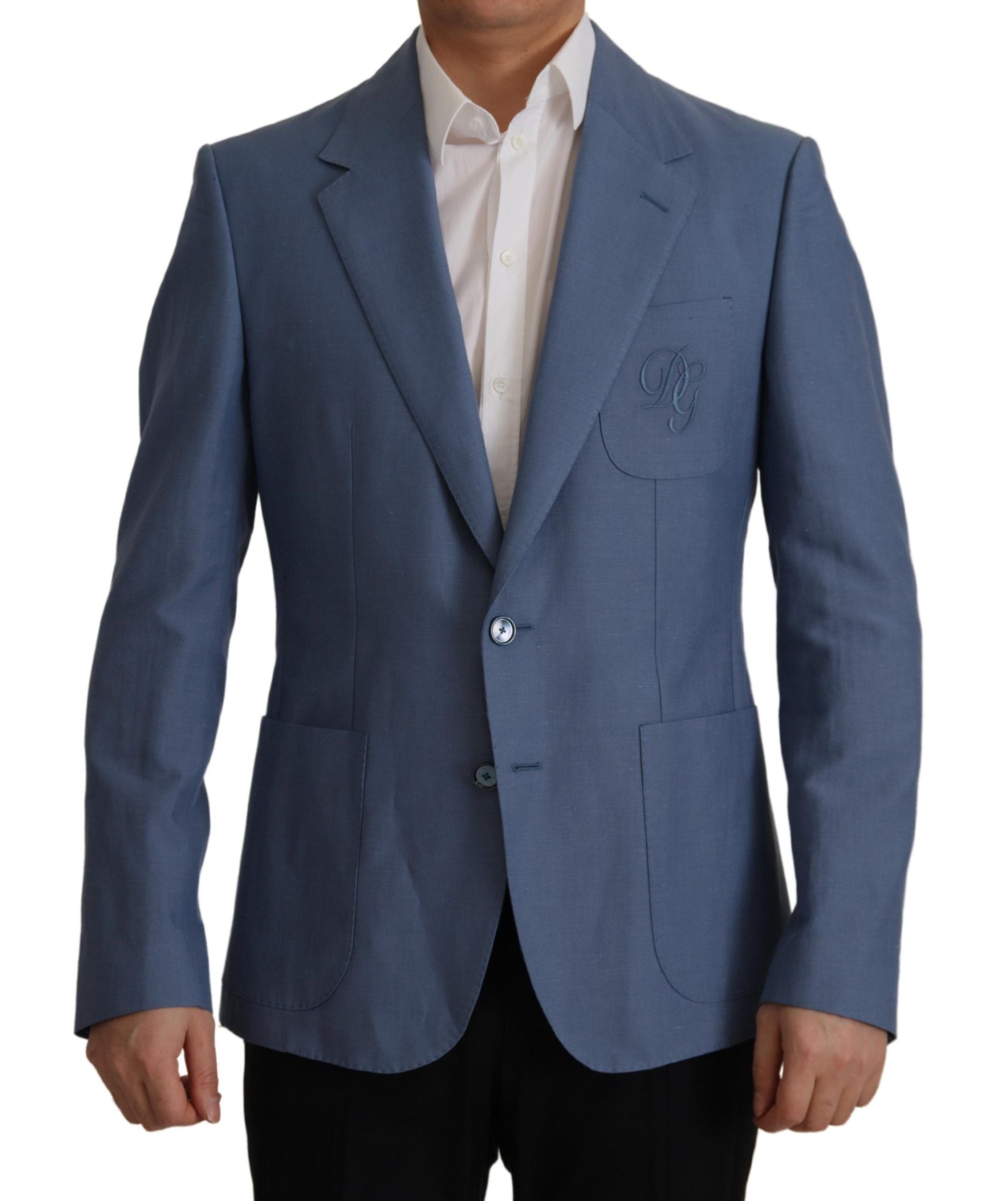 Dolce & Gabbana Blue Single Breasted Logo Blazer Jacket by Dolce & Gabbana