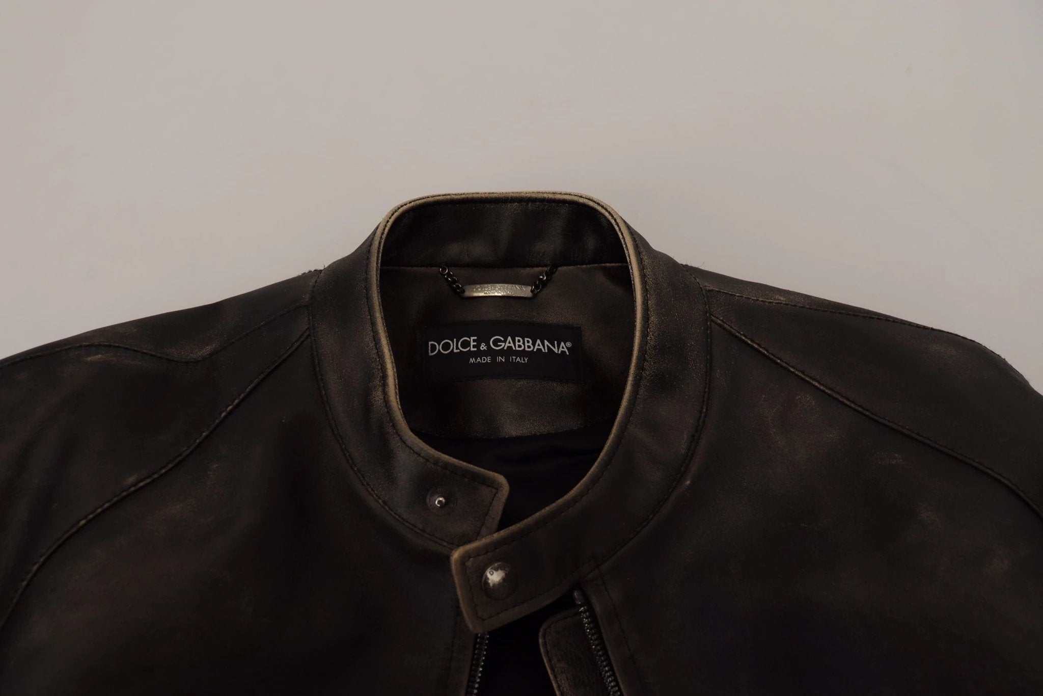 Dolce & Gabbana Black Leather Zipper Biker Coat Jacket by Dolce & Gabbana