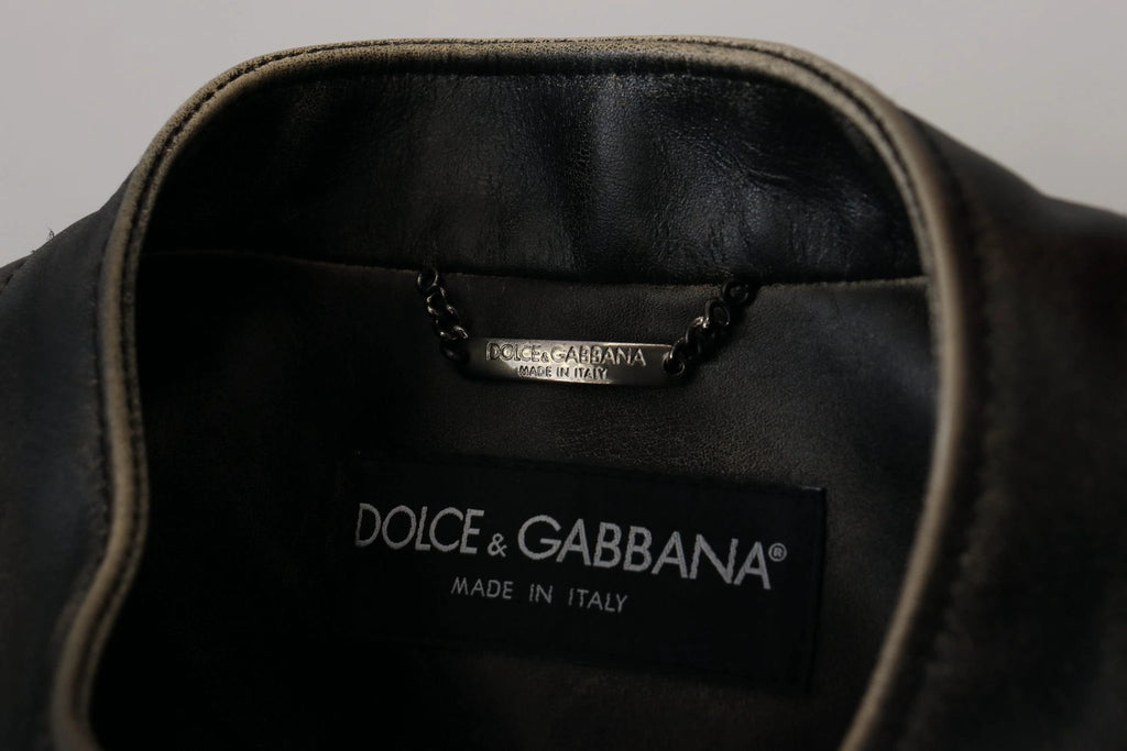 Dolce & Gabbana Black Leather Zipper Biker Coat Jacket by Dolce & Gabbana