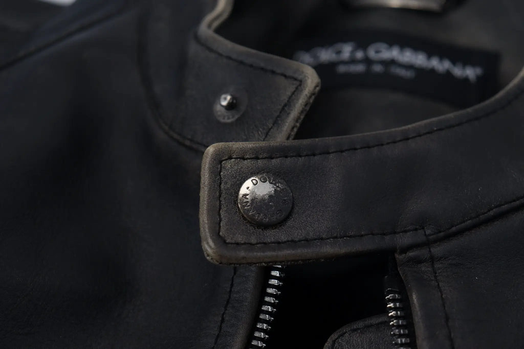 Veste de motard en cuir noir zippée Dolce &amp; Gabbana