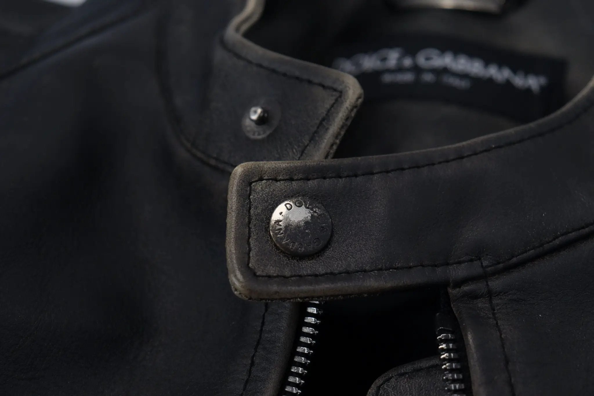 Veste de motard en cuir noir zippée Dolce &amp; Gabbana