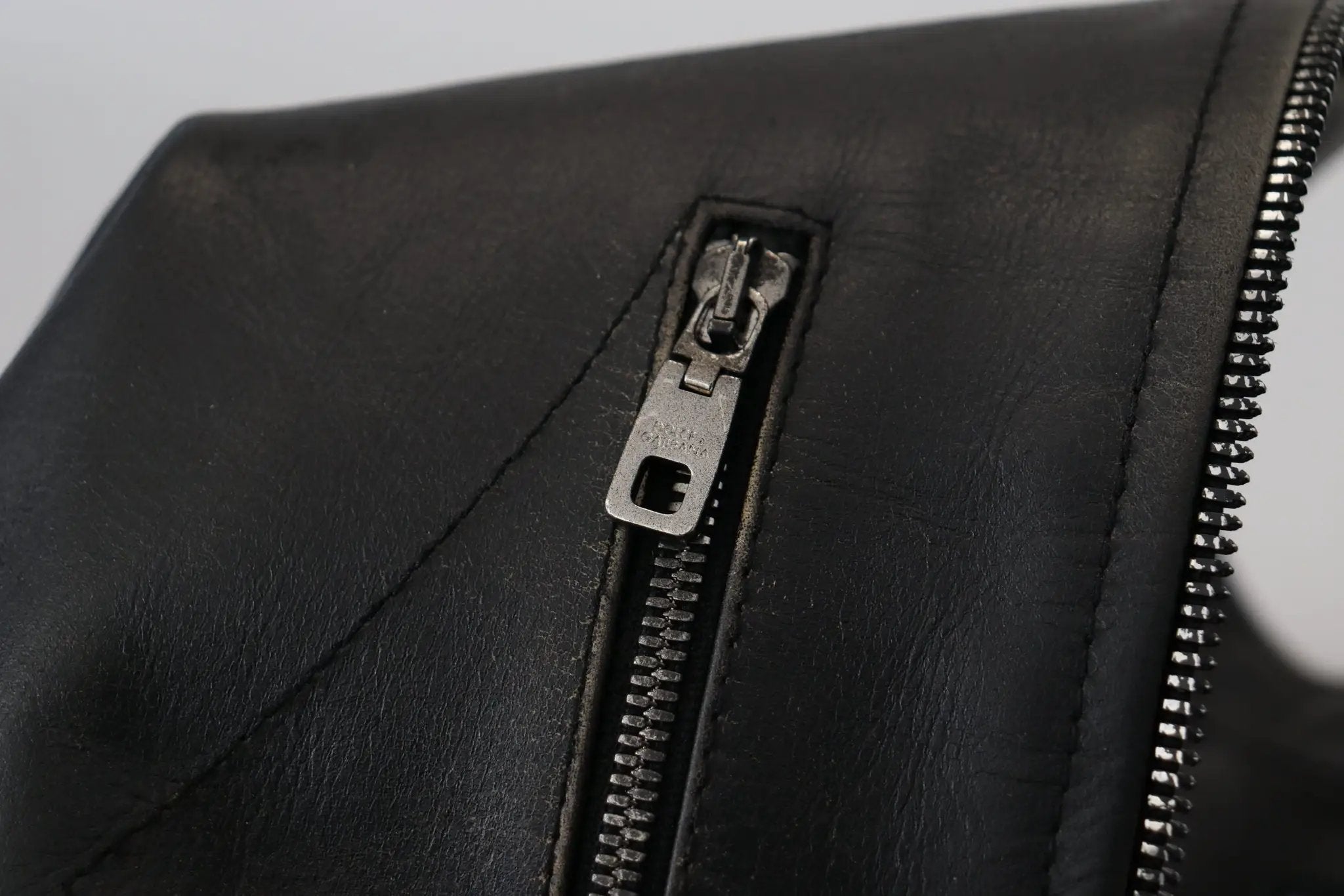 Veste de motard en cuir noir zippée Dolce &amp; Gabbana