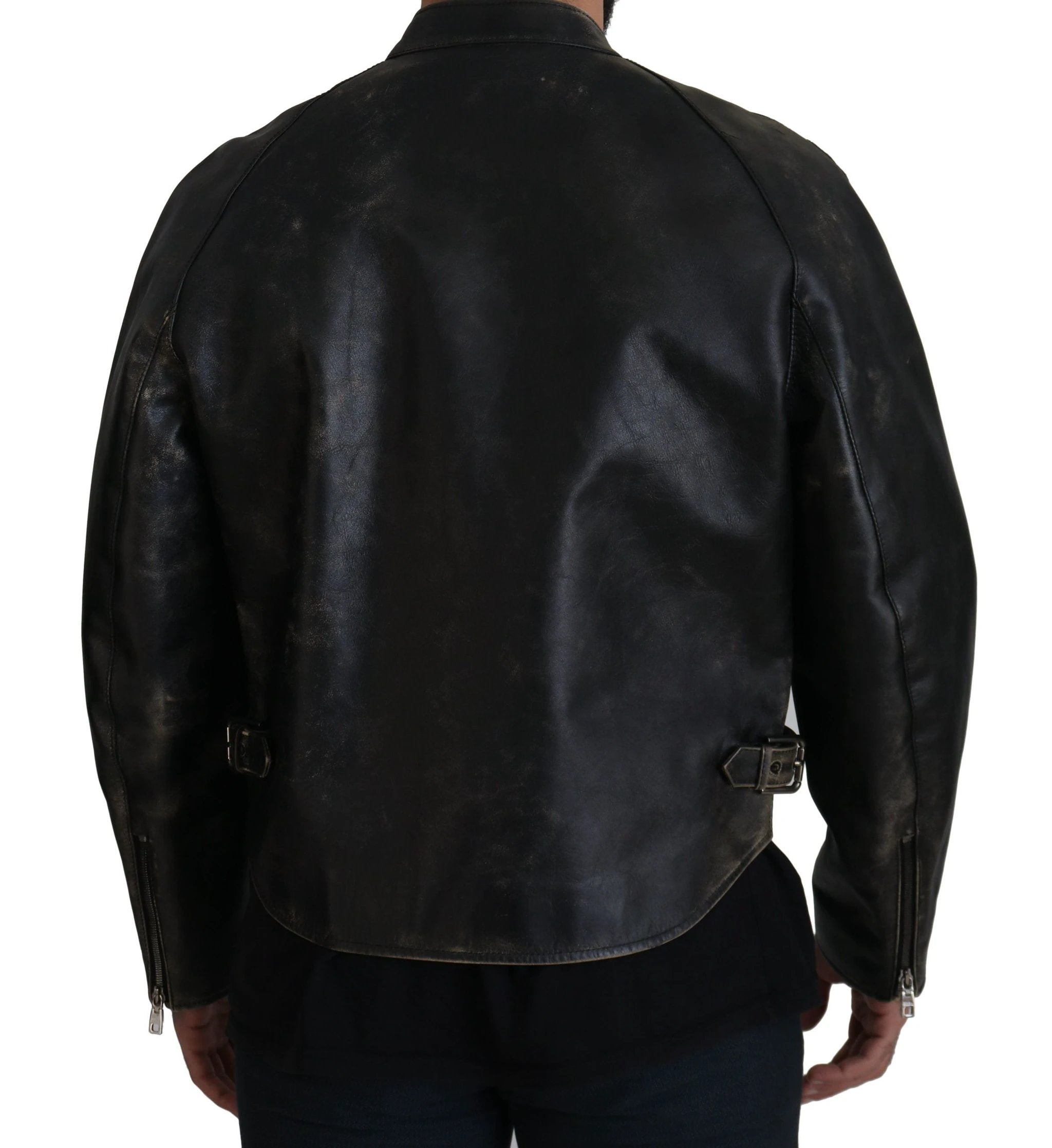Dolce & Gabbana Black Leather Zipper Biker Coat Jacket by Dolce & Gabbana