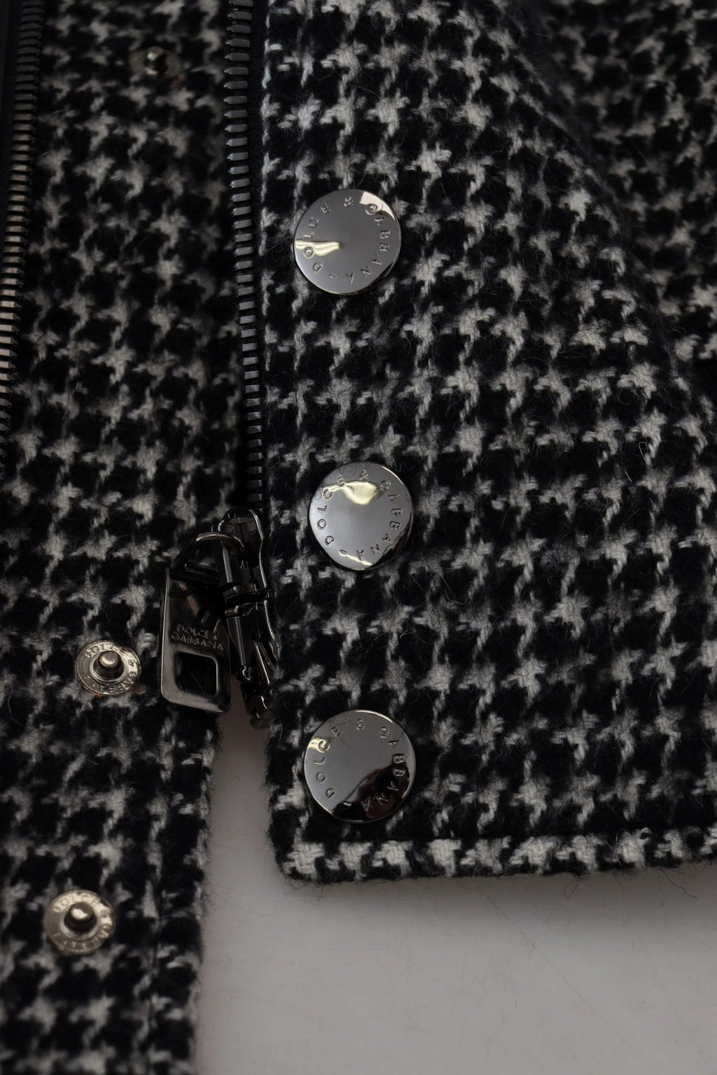 Dolce & Gabbana Black Houndstooth Polyester Bomber Jacket by Dolce & Gabbana