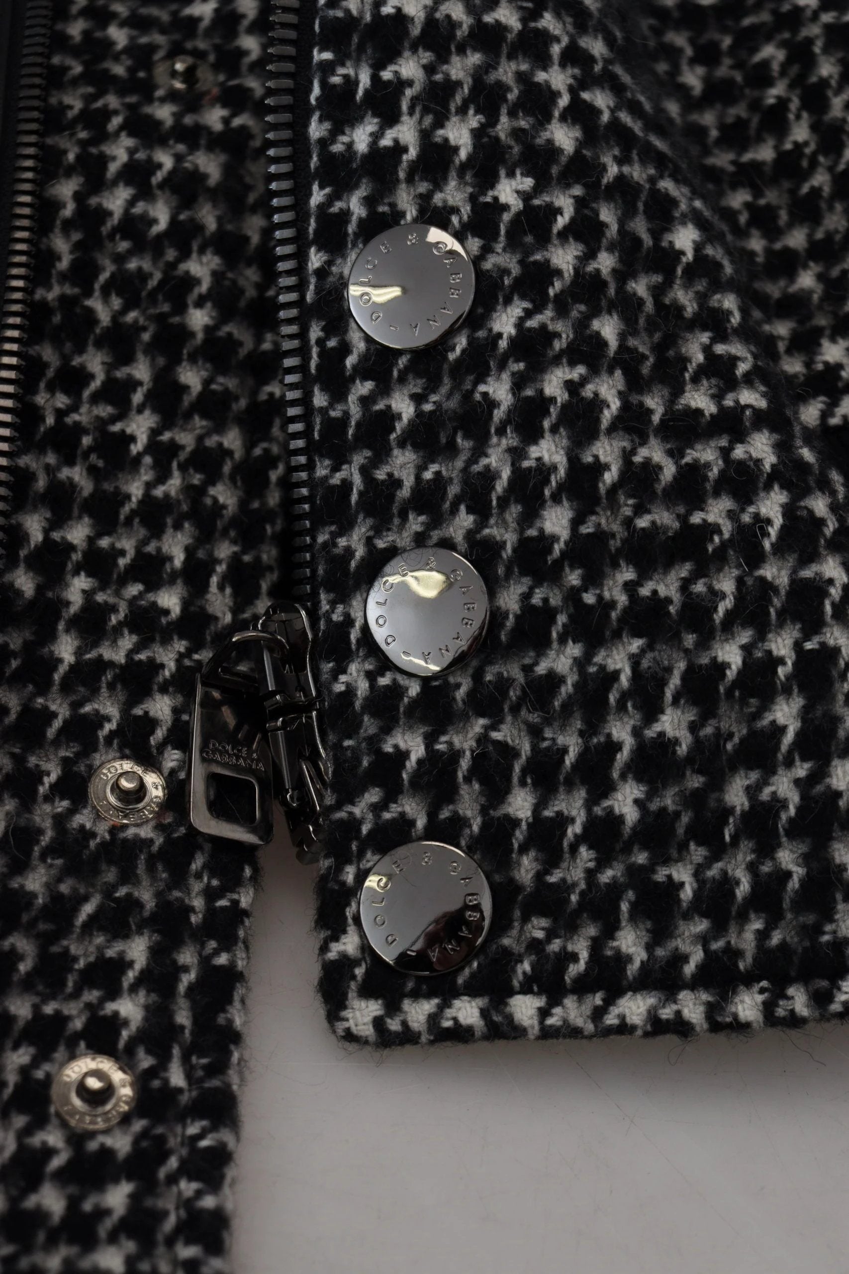 Dolce & Gabbana Black Houndstooth Polyester Bomber Jacket by Dolce & Gabbana