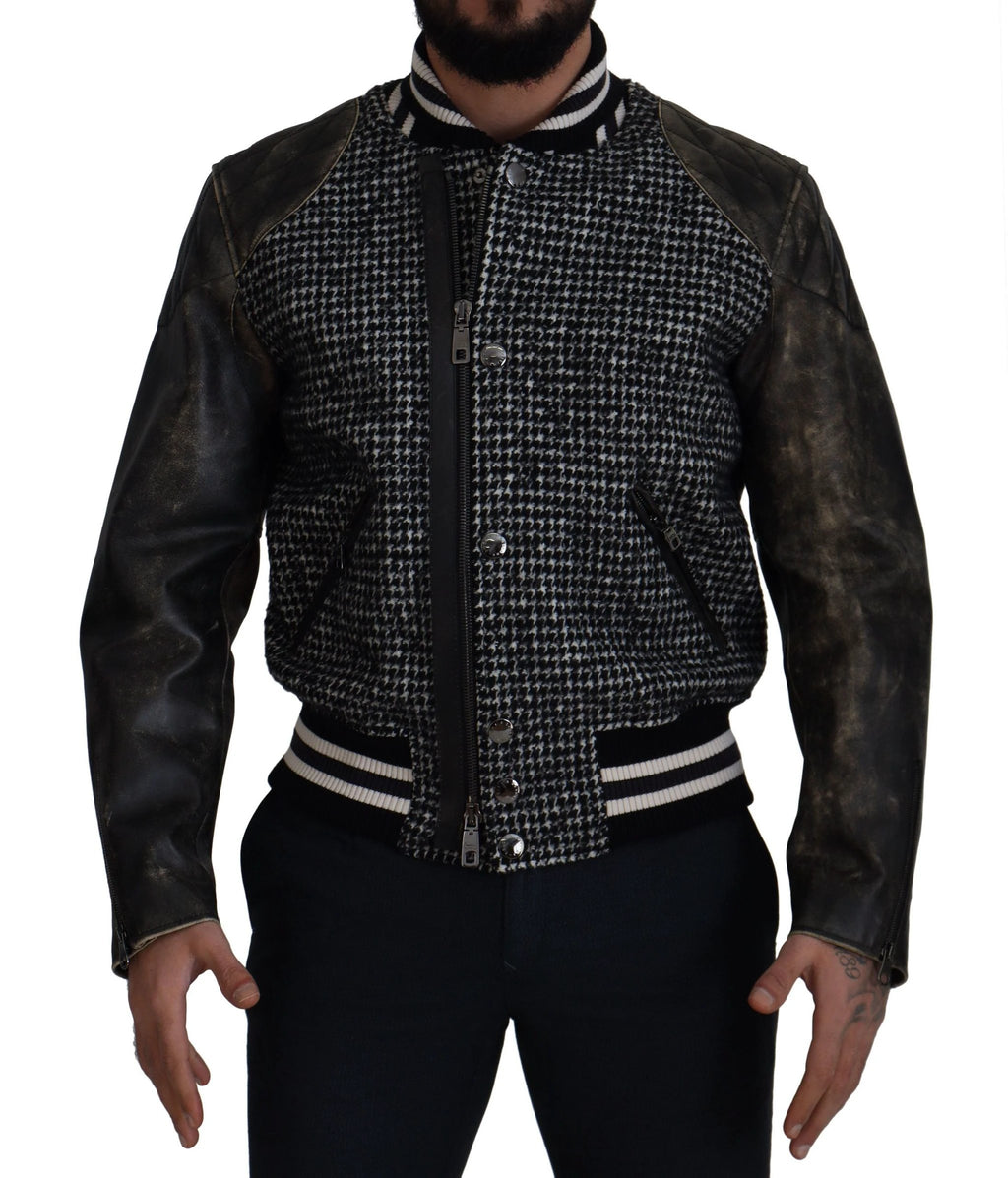 Dolce & Gabbana Black Houndstooth Polyester Bomber Jacket by Dolce & Gabbana