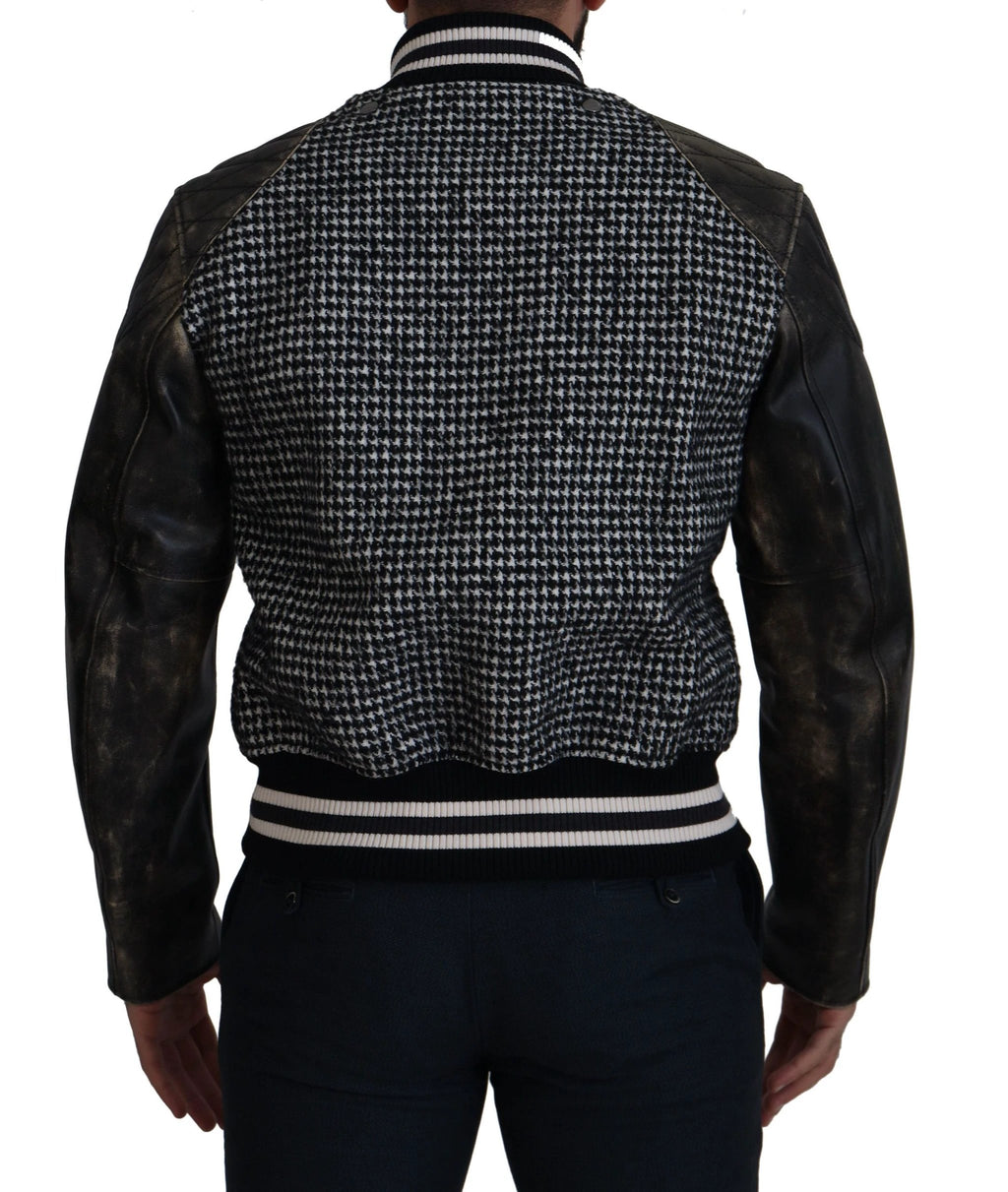 Dolce & Gabbana Black Houndstooth Polyester Bomber Jacket by Dolce & Gabbana