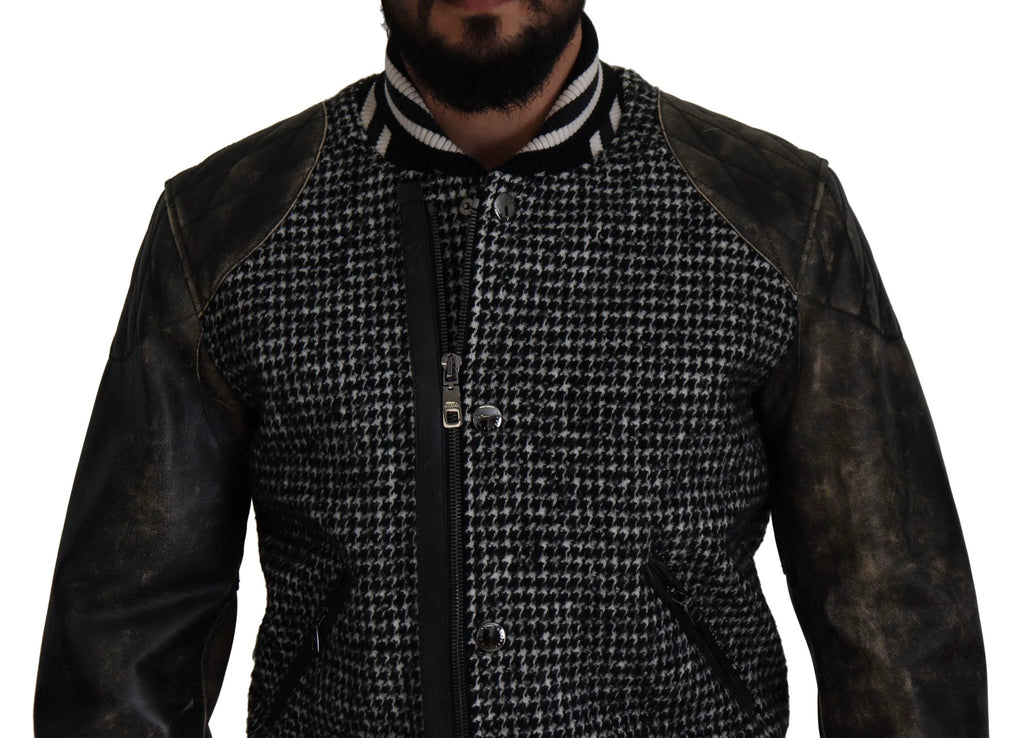 Dolce & Gabbana Black Houndstooth Polyester Bomber Jacket by Dolce & Gabbana