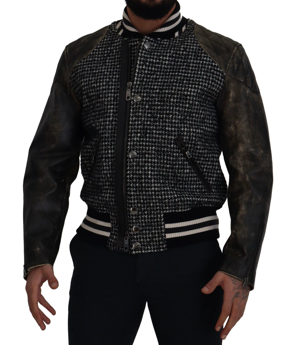 Dolce & Gabbana Black Houndstooth Polyester Bomber Jacket by Dolce & Gabbana