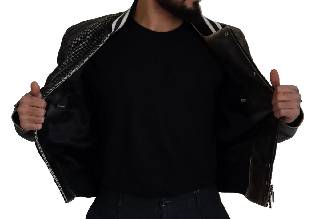 Dolce & Gabbana Black Houndstooth Polyester Bomber Jacket by Dolce & Gabbana