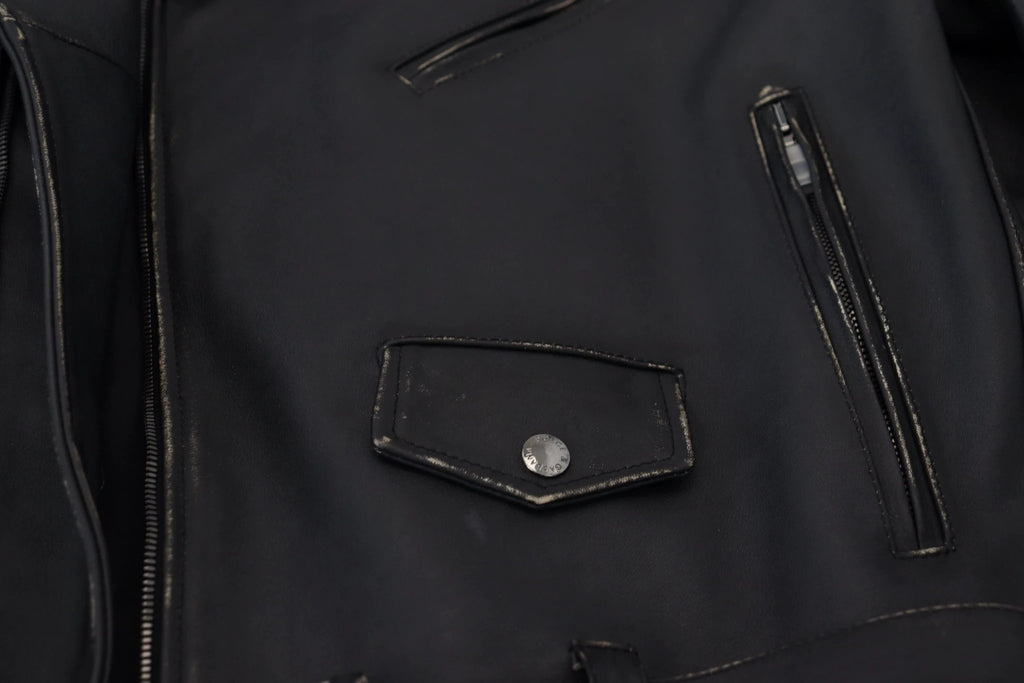 Dolce & Gabbana Black Leather Biker Coat Zipper Jacket by Dolce & Gabbana