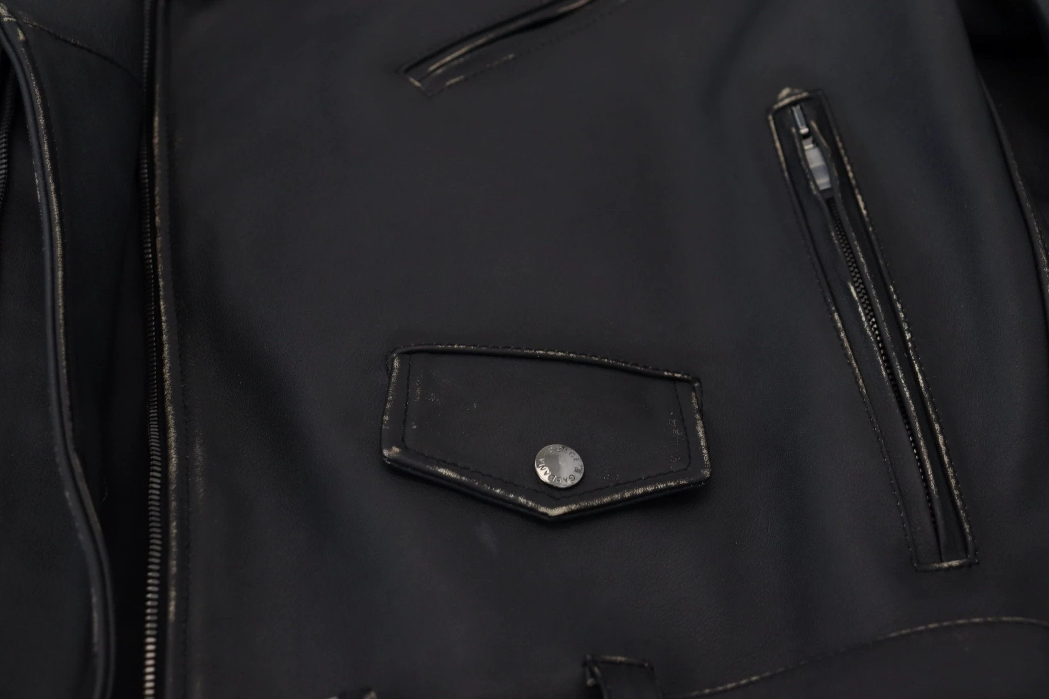 Dolce & Gabbana Black Leather Biker Coat Zipper Jacket by Dolce & Gabbana