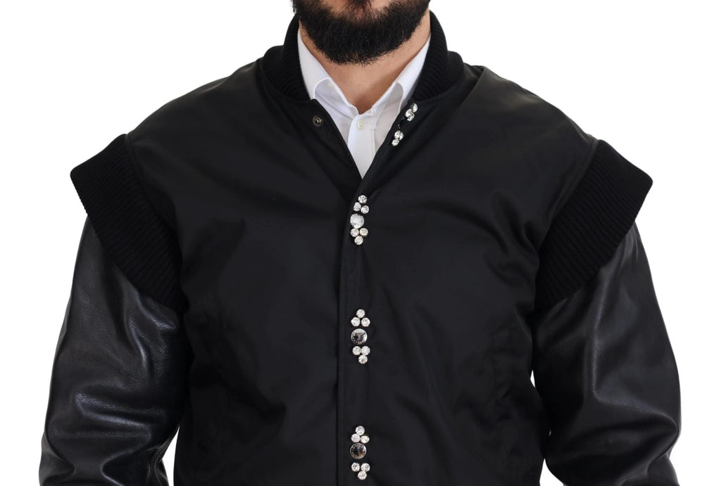 Dolce & Gabbana Black Nylon Crystals Coat Buttons Jacket by Dolce & Gabbana
