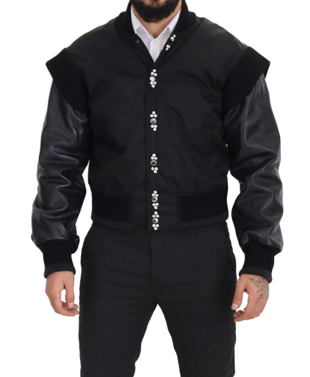 Dolce & Gabbana Black Nylon Crystals Coat Buttons Jacket by Dolce & Gabbana